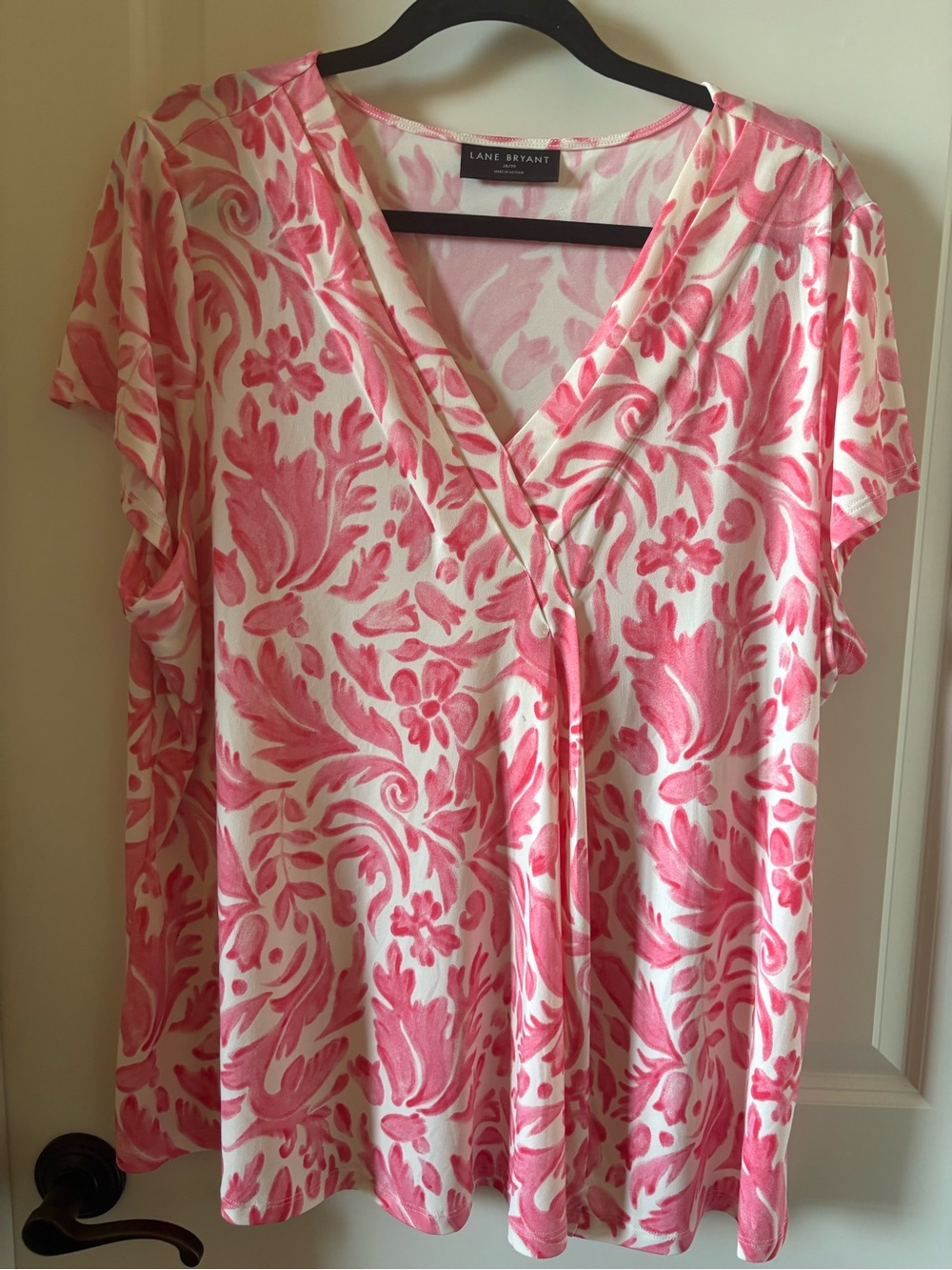 Lane Bryant Pink & White Floral Wrap-Style Tunic Top